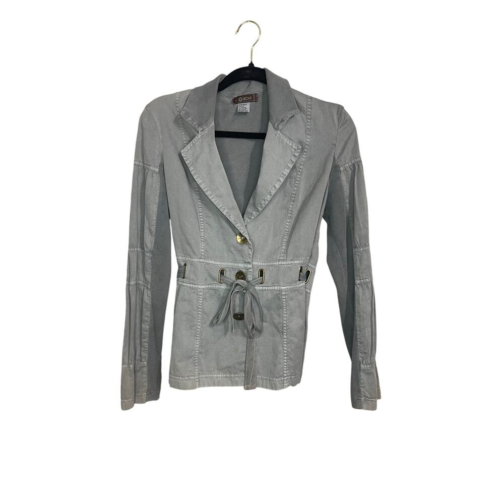 XCVI Womens Gray Cotton Jacket Medium Tie Waist Stretch Knit Blazer